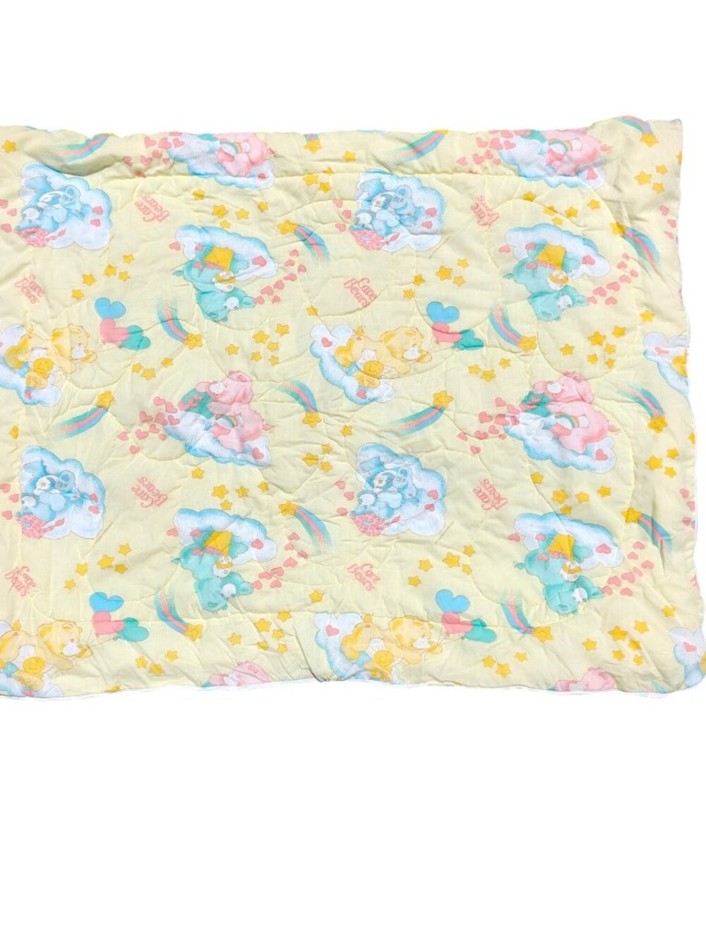 Vintage Care Bears Quilted Sleeping Bag Blanket Cotton Cloud Design Yellow 1983
